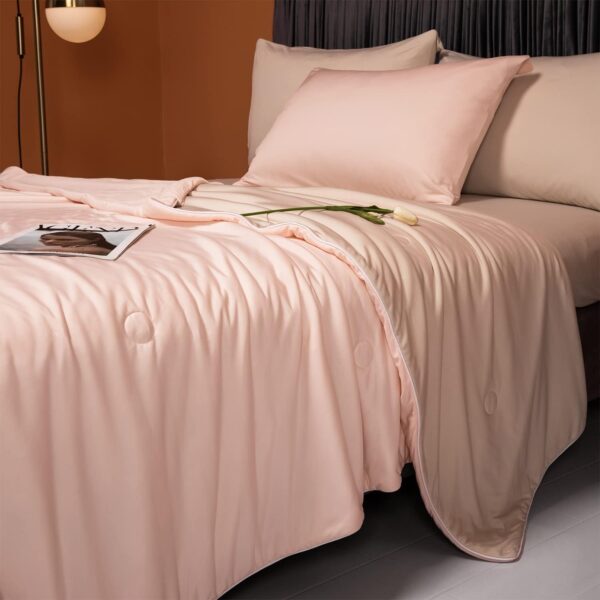 Double-Side Cooling Summer Blanket Lightweight Throw Pink Beige