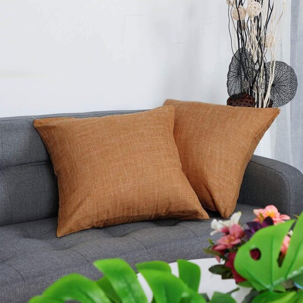 Linen Square Pillowcase 18x18 inch, Orange Decorative Cushion Cover (2-Piece Set)