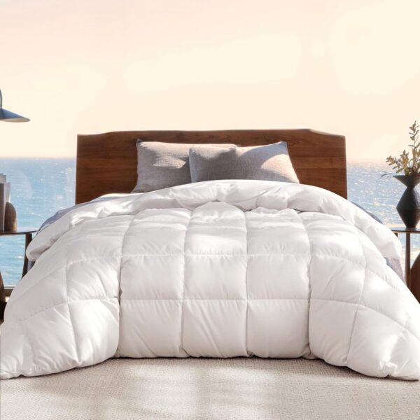 Luxury White Feather Down Comforter King Size Breathable Cotton Shell
