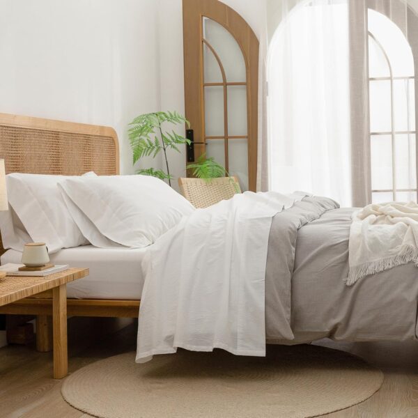 Washed Cotton Sheet Set With A Soft, Breathable, Linen-Like Texture