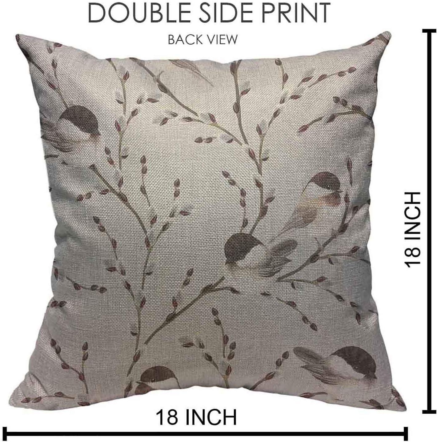 Bird and Leaf Pattern Cotton Linen Pillowcase 18x18 inch, Vintage Decorative Style - Image 2