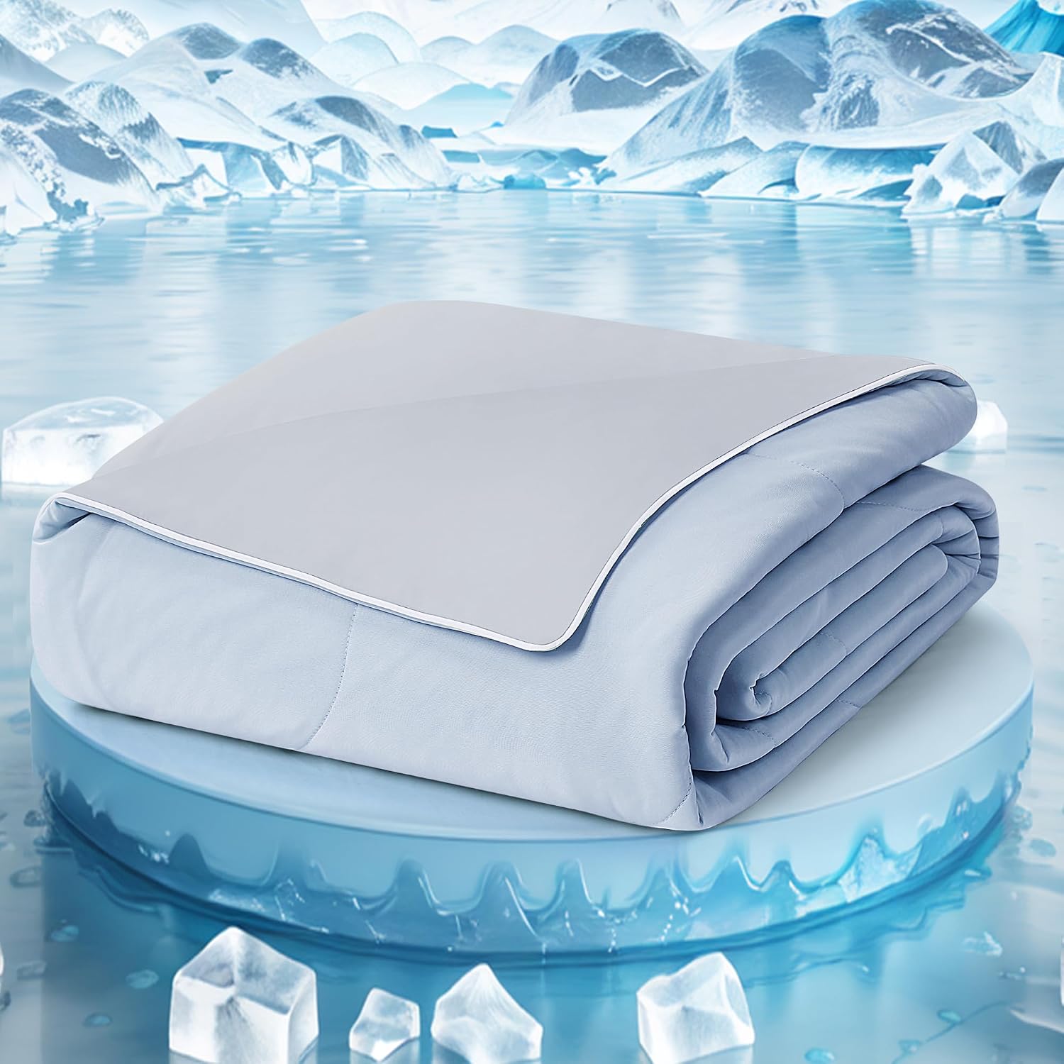 Cooling Comforter King Size Breathable Smooth Summer Blanket Blue Tone