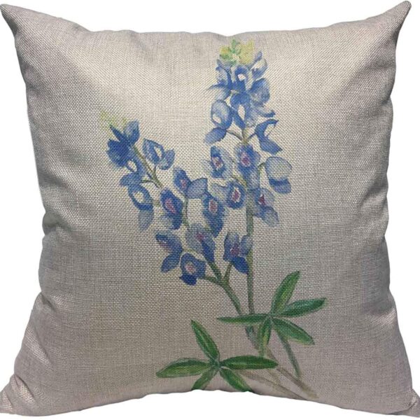 Blue Floral Cotton Linen Pillowcase 18x18 inch, Decorative Square Cushion Cover