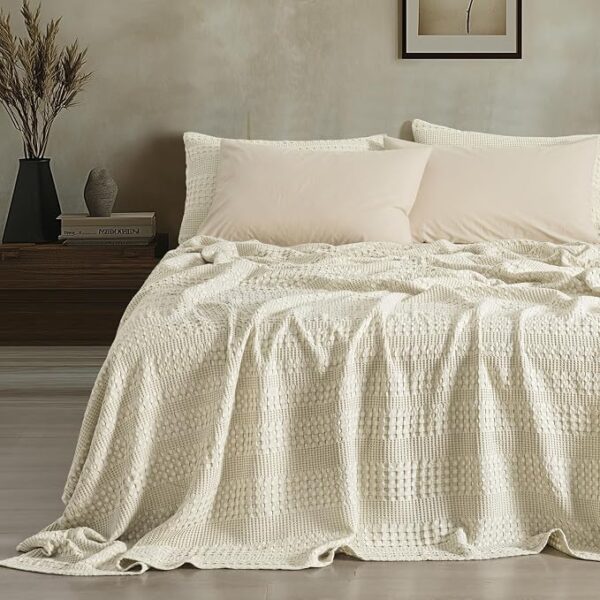Stone-Washed Waffle Cooling Blanket King Size Bamboo Blend Summer Blanket Camel