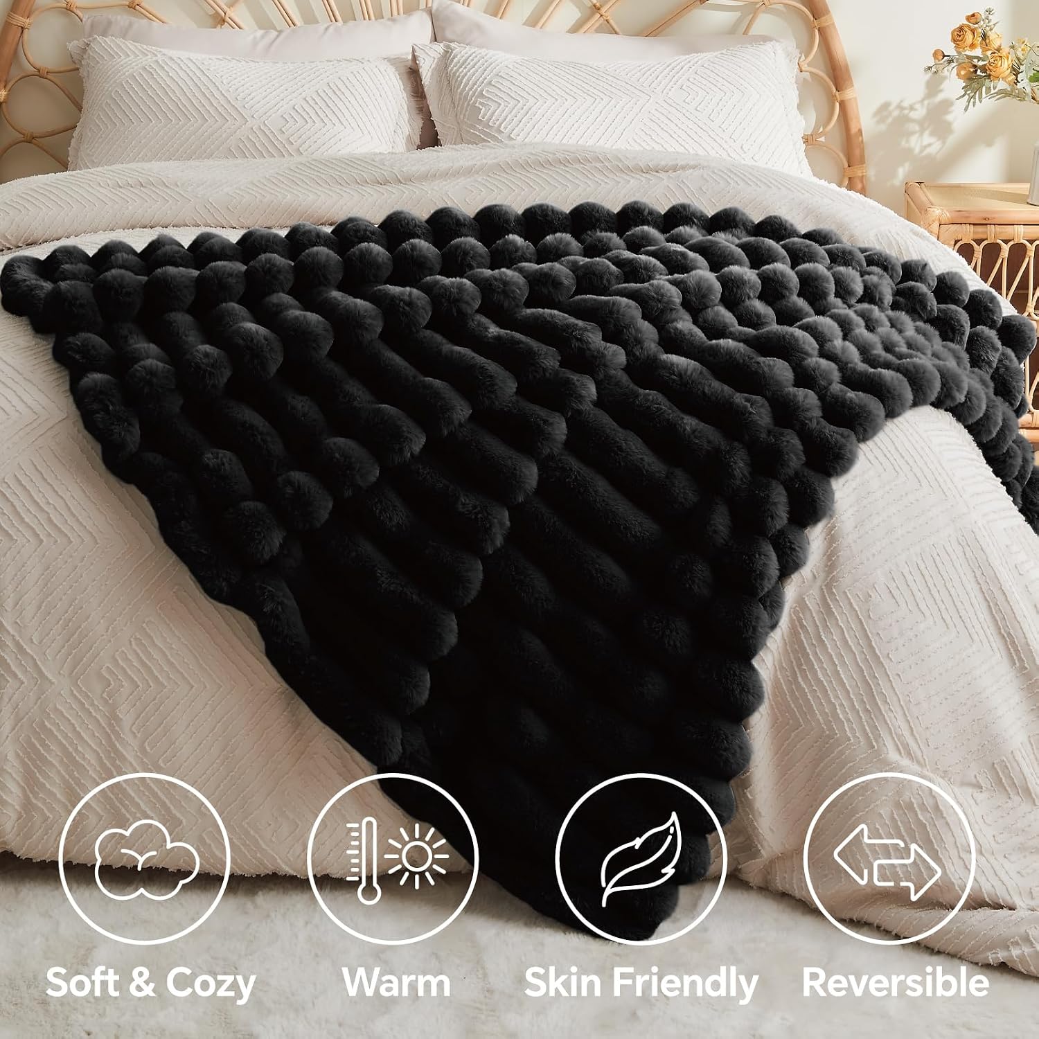 Striped faux fur blanket 50x60 inches Thickened Decorative Blankets - Image 2