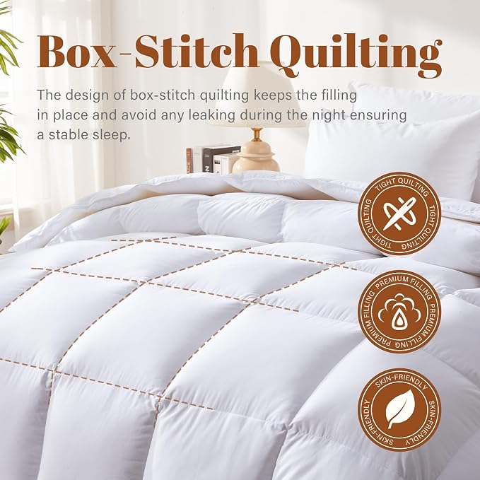 Feather and Down Comforter Insert Cotton Cover All Season Bedding - Image 2