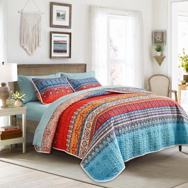 Colorful Striped Quilted Bedspread Set - Lightweight for Summer