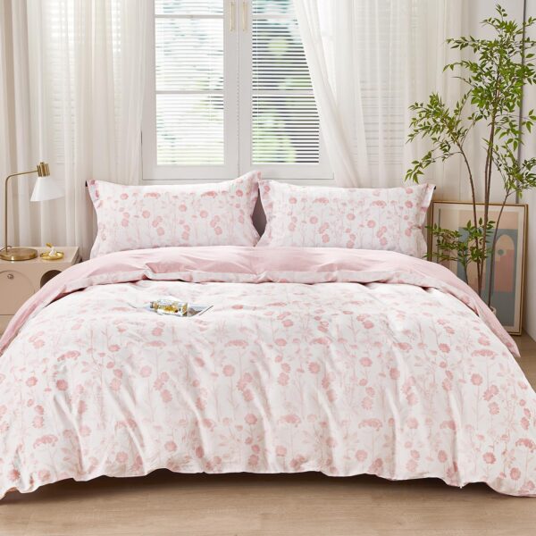 Pink Daisy Floral Duvet Cover Large Size Three-Piece Bedding Set