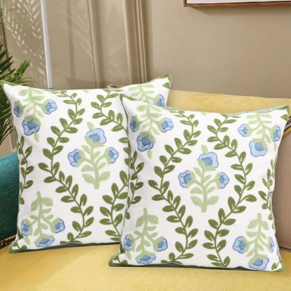Blue Floral Embroidered Pillowcase 18x18 Decorative Cushion 2-Pack