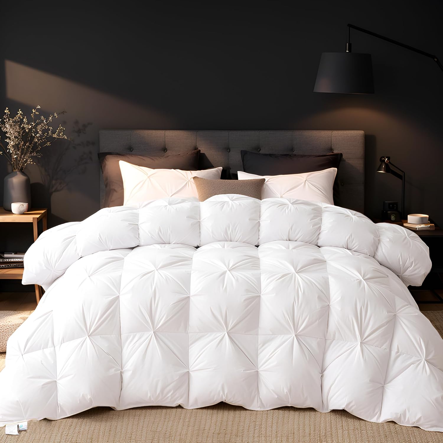 Pinch Pleat Feather Down Comforter Cotton Shell Decorative Bedding