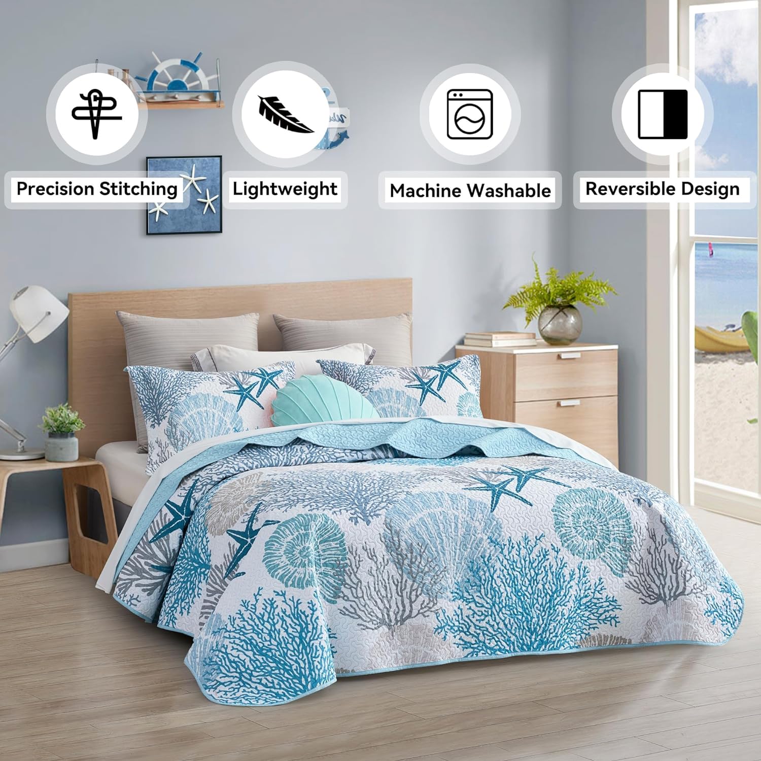 Coastal Style Quilted Duvet Set - Thick and Lightweight Bedspread - Image 2
