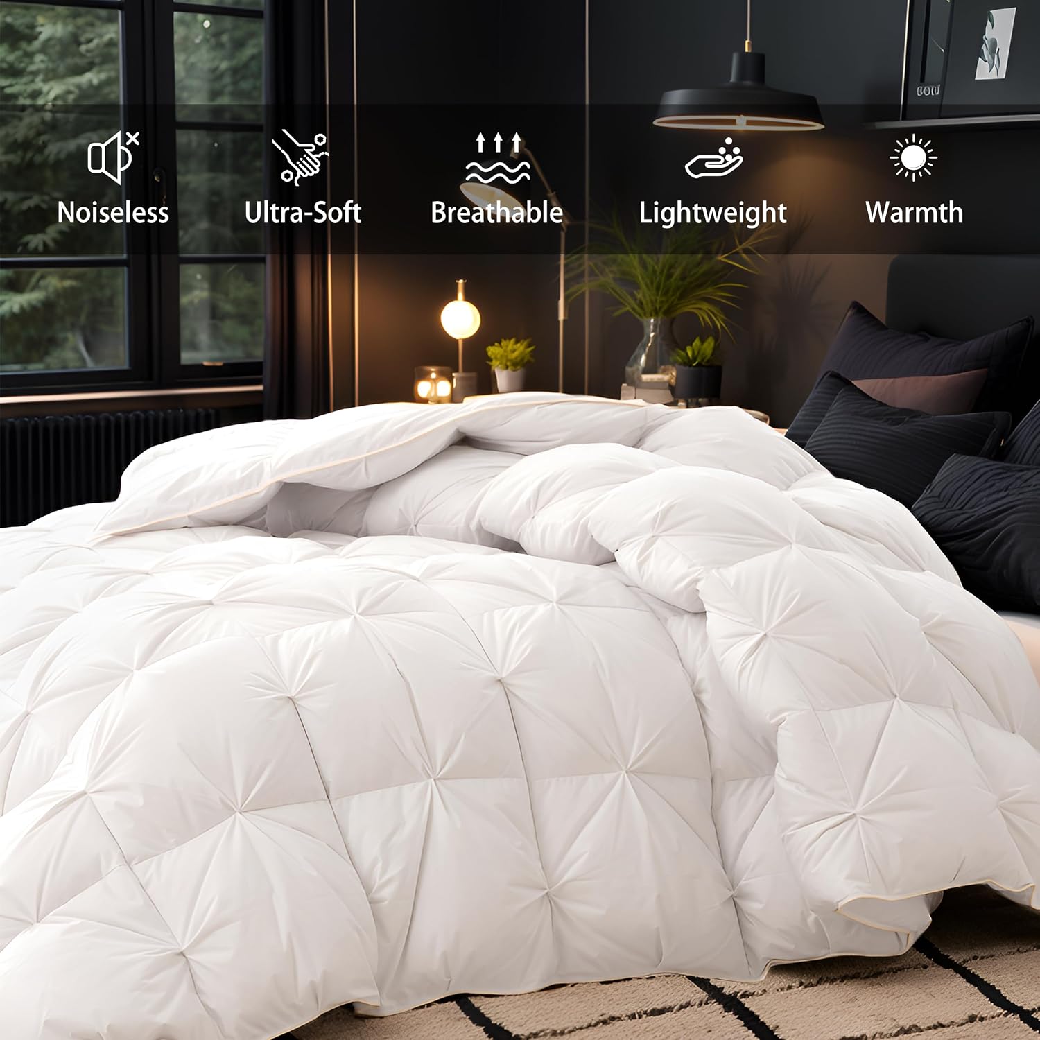 Pinch Pleat Feather Down Comforter Cotton Shell Decorative Bedding - Image 2