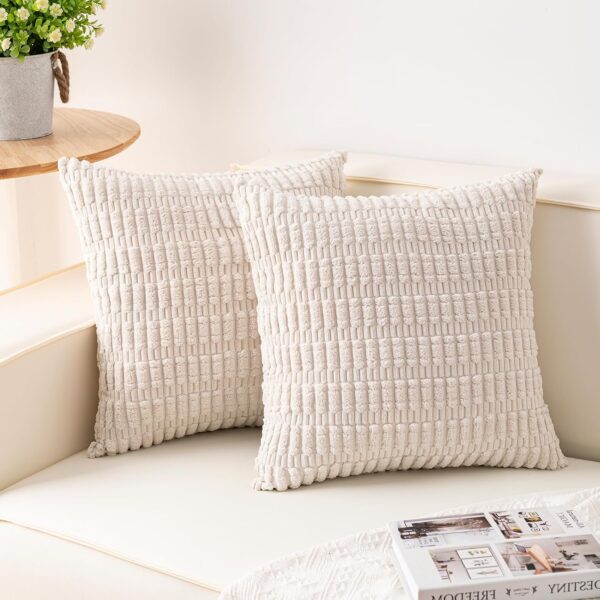 Corduroy Striped Pillowcase 18x18 Soft Decorative Cushion 2-Pack
