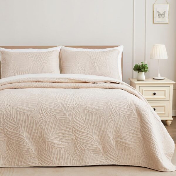 Beige Leaf Pattern Quilted Duvet Cover - Extra Large Size