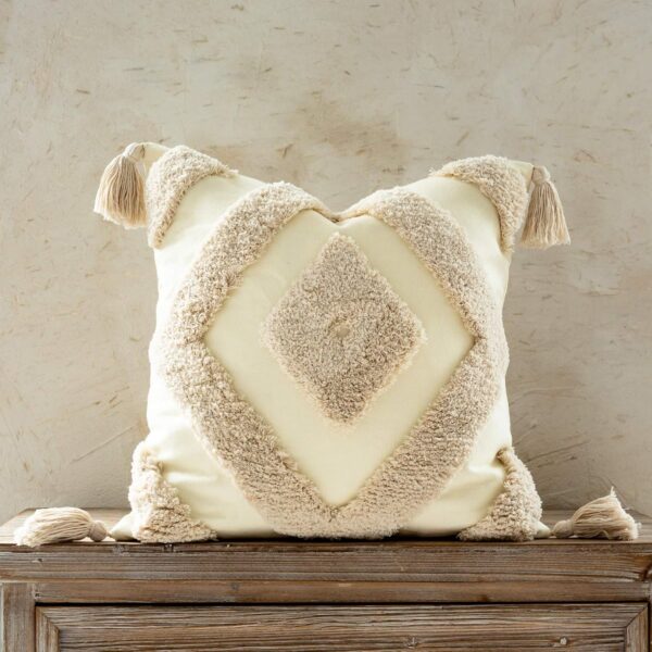 Tassel Woven Geometric Pillowcase 18x18 Decorative Square Cushion