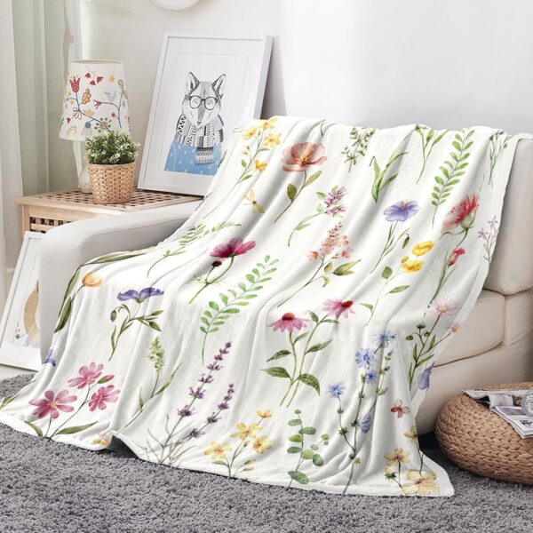 Botanical Floral Print Throw Blanket 50x60 Soft Flannel Decorative Blanket