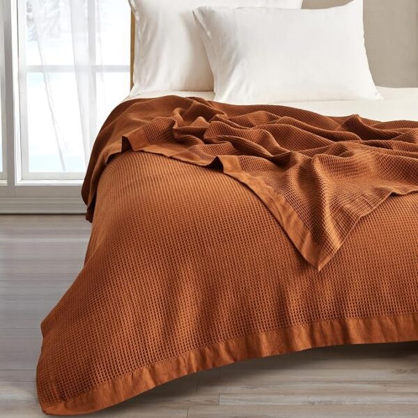 Cotton Waffle Weave Blanket King Size Lightweight Breathable Bed Blanket